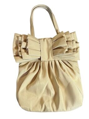 Chic Tan Tote Bag with Bow Ruffle Design